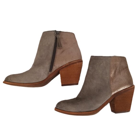 Sofft Shoes - Sofft Tilton Booties Women Size 8 Leather Gray Suede Metallic Side Zip SF0021808